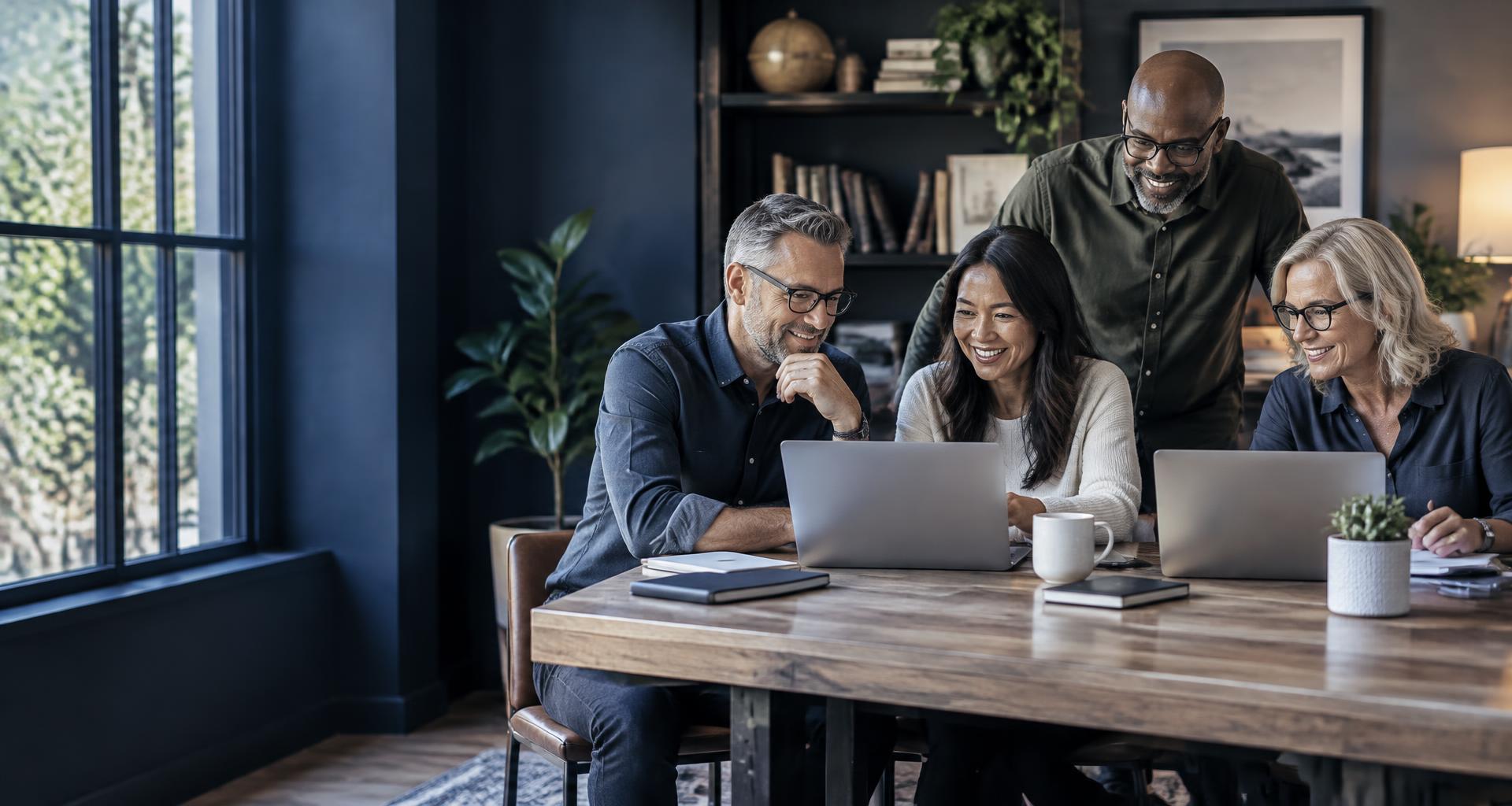 Diverse adult business owners working together in a comfortable home office
